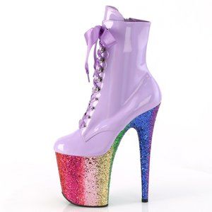 Platform Glitter Rainbow High Heel Lace Up Ankle Boots